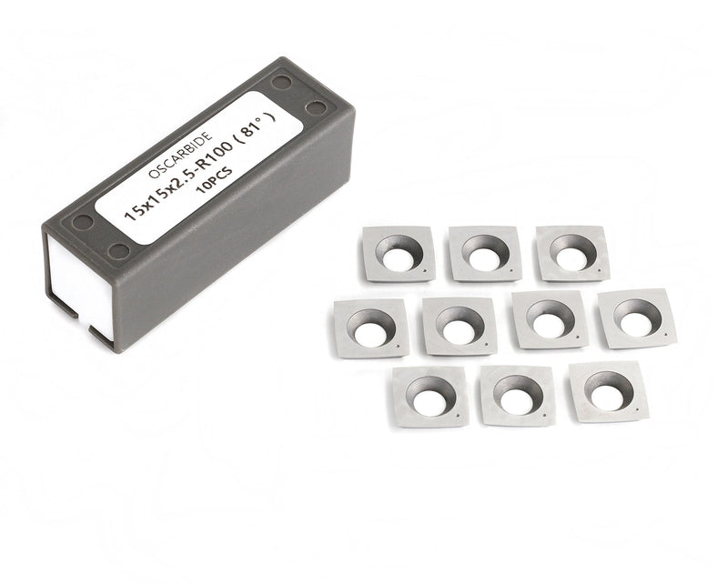 OSCARBIDE Byrd Shelix Carbide Inserts Replacement Cutters (15x15x2.5mm R100-81°) 15mm Square Carbide Cutters with 4" Edge Radius for Woodworking Spiral/Helical Planer Cutter Head,10pcs/Set