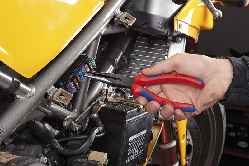 KNIPEX Tools - Long Nose Pliers With Cutter, Multi-Component (2612200), Multi-Colour, 8 inches Comfort Grip