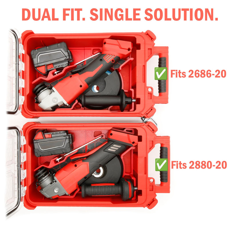 Packout Compact Tool Organizer for Milwaukee 2880-20 M18 FUEL Braking Grinder or 2686-20 M18 Brushless Cut-Off Grinder, with Storage for Accessories, Battery, and Discs — BOX AND TOOLS NOT INCLUDED