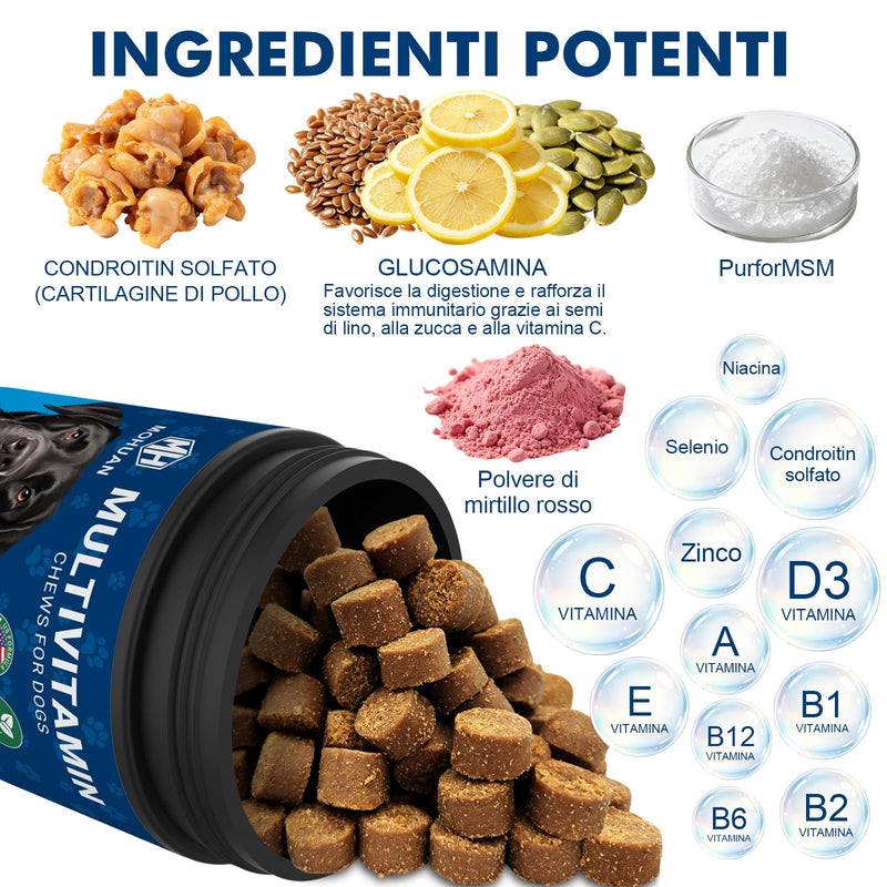 Dog Vitamins and Supplements - Multivitamin Chews - Supports Joint Health, Cares for Skin, nourishes Hair, boosts Immunity and Heart Health - Chicken 180 Chews