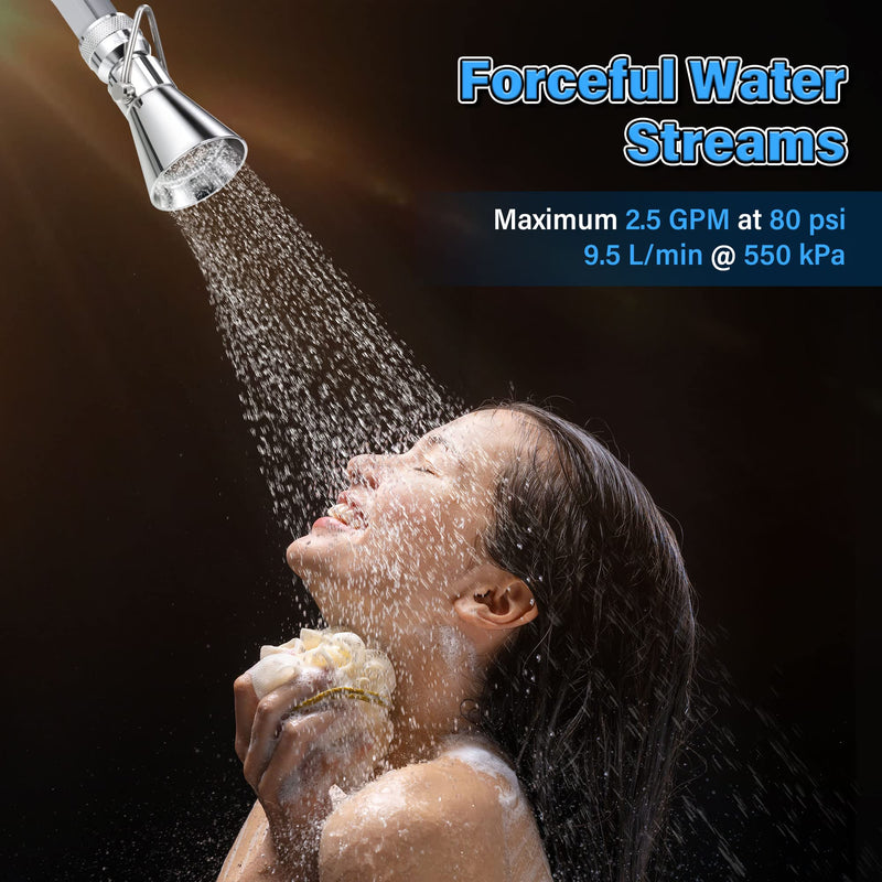 Enhon 2 Setting Pivoting Single Spray Shower Head with Shut Off Valve, Replacement for 52650-PK Compatible with Delta Shower, 2.5 GPM Brass Water Saving Shower Head 1 5/8" Diameter Spray Face(2 Pack)