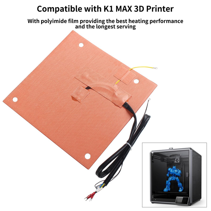 FYSETC 3D Printer Accessories K1 Max Upgraded Part: 120V 800W 11.8X12inch Silicone Mat Heating Bed Built in Bi-Metal Thermostat and Overtemp Protection with Strong Back Adhesive