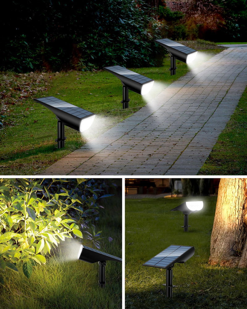 Solar Spot Lights Outdoor, Solar Lights Outdoor Waterproof IP65, 3 Brightness Modes Dusk to Dawn Landscape Spotlights for Yard Garden Pathway Tree Decoration, Cool White, 1 Pack