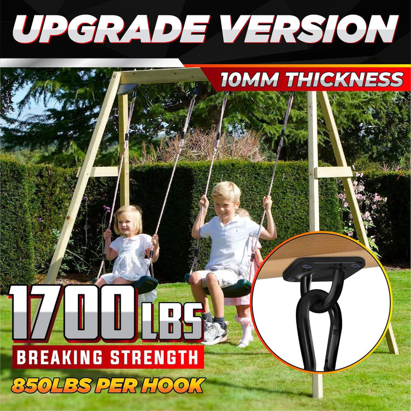 [Upgraded] 1700 lb Capacity 2PCS M10 Stainless Steel Pad Eye Hooks+2PCS 10MM Snap Hook + 8PCS Heavy Duty Screws for Hammock Hanging Kit, Swing Hanging, Wall/Ceiling Mount, Indoor & Outdoor
