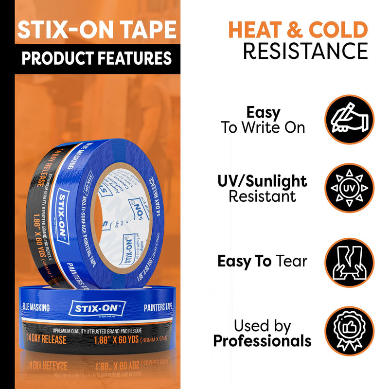 Painter’s Tape – 2 inch/ 1.88 inch x 60 yds Masking Tape Rolls – Paint Tap for Wall, Trim, Glass, Metal – Fine Line Tape for Precise Lines, Edges – Residue-Free Blue Painters Tape-Single Roll 2 Inch/1.88 (Single Roll)