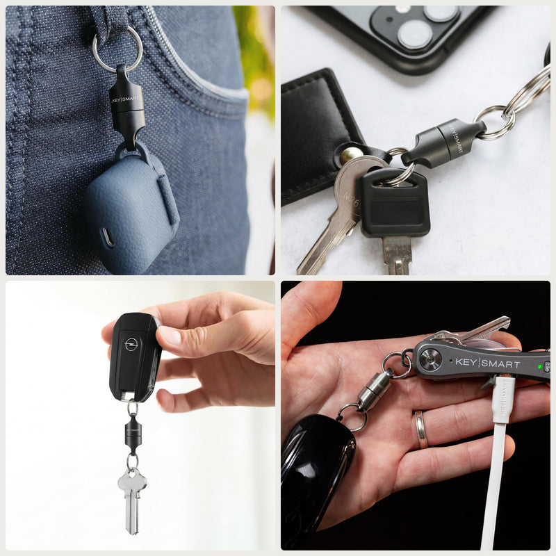 KeySmart MagConnect Magnetic Key Holder for Purse, Key Chains for Car Keys - Detachable Key Ring Quick Release Keychain Titanium (3 Pack)