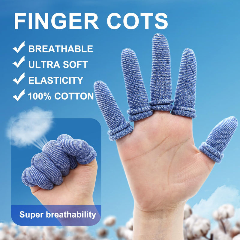 Dimora Finger Cots, 60Pcs Finger Protectors for Finger Tips, Breathable Finger Bandages for Wounds Care, Elastic Finger Gloves for Cargo Handling, Gardening Work, Fitness, Medium, Blue
