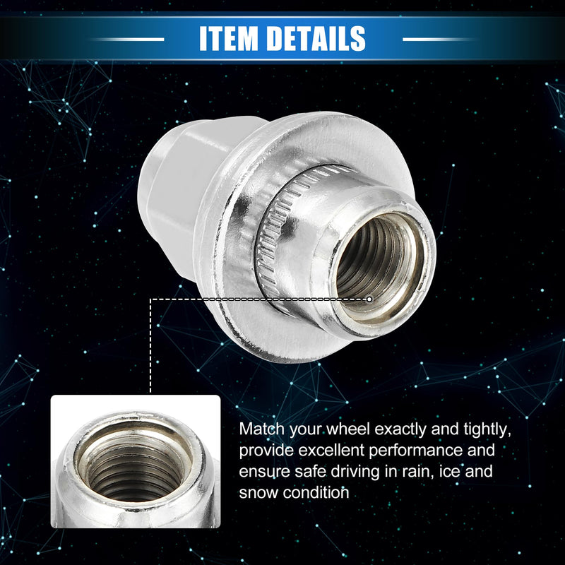 10 Pcs Wheel Lug Nuts Compatible for Jaguar XF XJ XE, Durable M12 x 1.5 Carbon Steel Silver Tone Tire Lugnuts 10