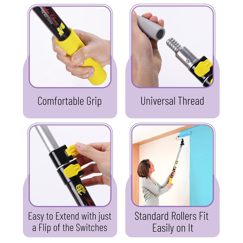 Bates- Extension Pole, 1.4 to 3 Ft Pole, Telescoping Pole, Paint Pole, Extendable Pole, Paint Roller Extension Pole, Painters Pole, Extension Handle, Telescoping Handle, Telescoping Paint Roller Pole Black and Yellow
