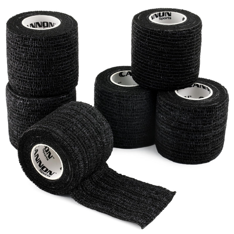 6 Pack Self Adherent Cohesive Wrap Bandage | 2” x 5 Yards First-Aid Elastic Self Adhesive Tape for Wrist, Elbows, Knees, and Ankles (Black, 6 Pack) Black