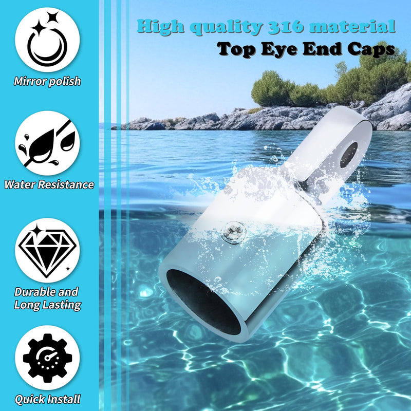 316 Stainless Steel Bimini Top Eye End Caps – Marine-Grade Heavy Duty Fittings for 1" OD Tubes – Includes L Shape Hex Key – 2-Pack 1"(2Pack)