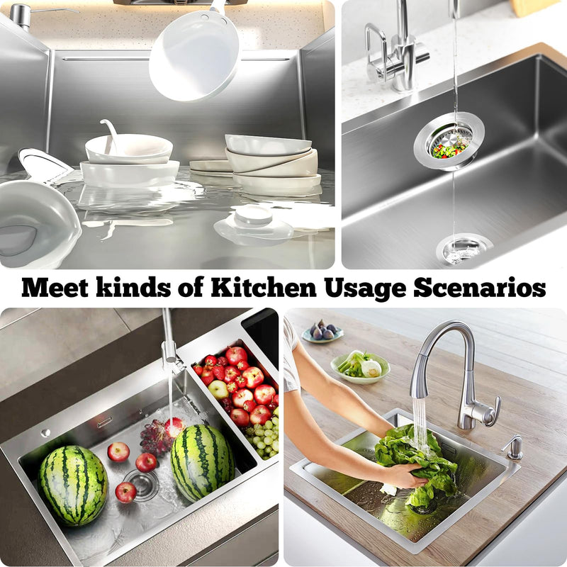 Upgraded 3 in 1 Kitchen Sink Drain Strainer Stopper, Brushed Stainless Steel SUS 304 Pop Up Sink Drain Stopper for Standard 3-1/2 Inch Drain Anti-Clogging Odor Prevention SUS304 Drain+SUS304 Strainer-1Pack