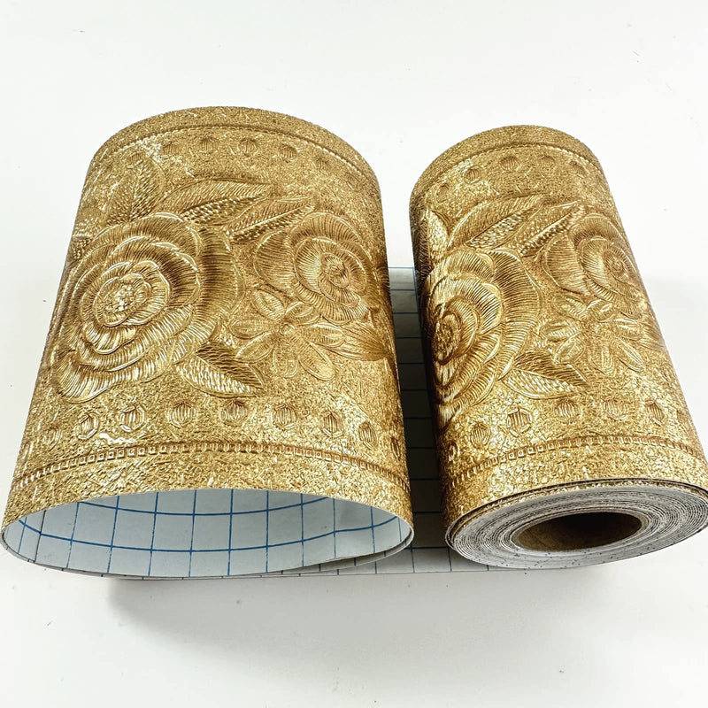 Moyishi 5 Meters Royal Peony 3D Peel and Stick Waterproof Wall Border Easy to Apply (Gold) Gold