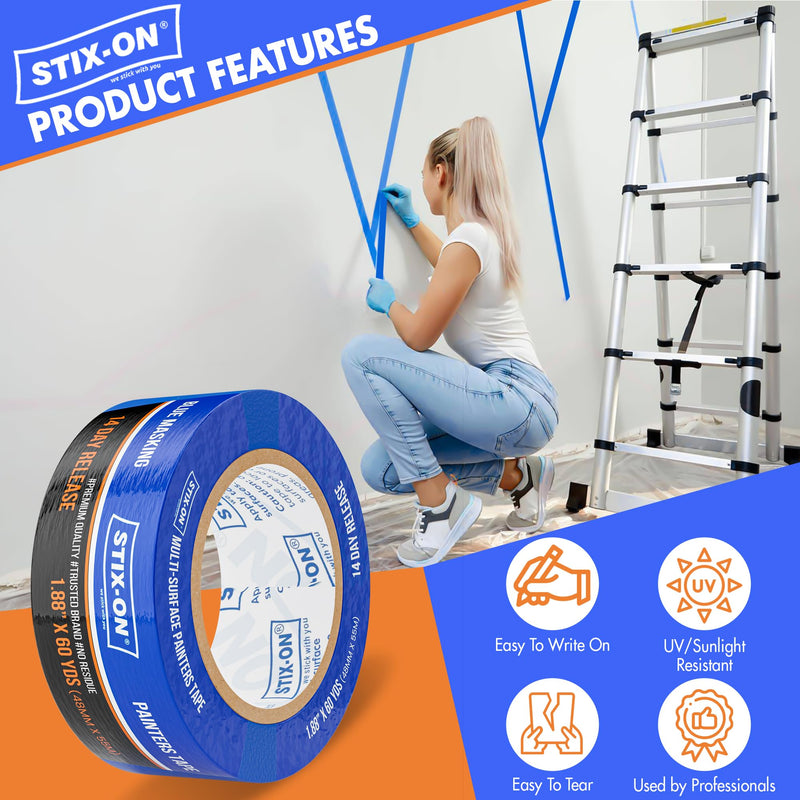 Painter’s Tape – 2 inch/ 1.88 inch x 60 yds Masking Tape Rolls – Paint Tap for Wall, Trim, Glass, Metal – Fine Line Tape for Precise Lines, Edges – Residue-Free Blue Painters Tape-Single Roll 2 Inch/1.88 (Single Roll)