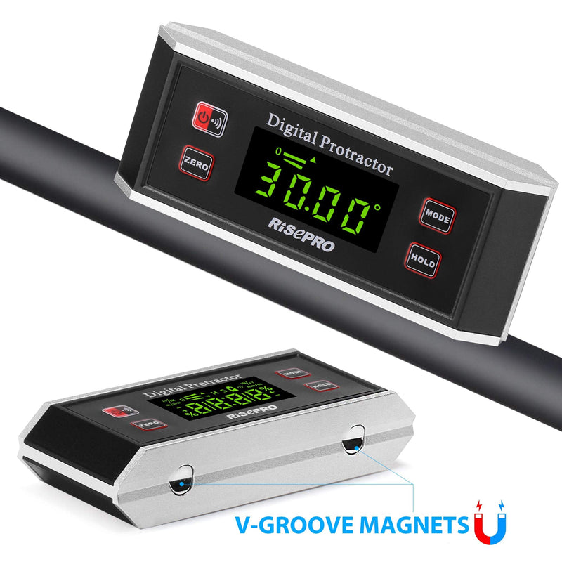 Inclinometer, RISEPRO® Digital Protractor Angle Finder Level Inclinometer Magnetic V-Groove 0~360 degree with Backlight 82413B