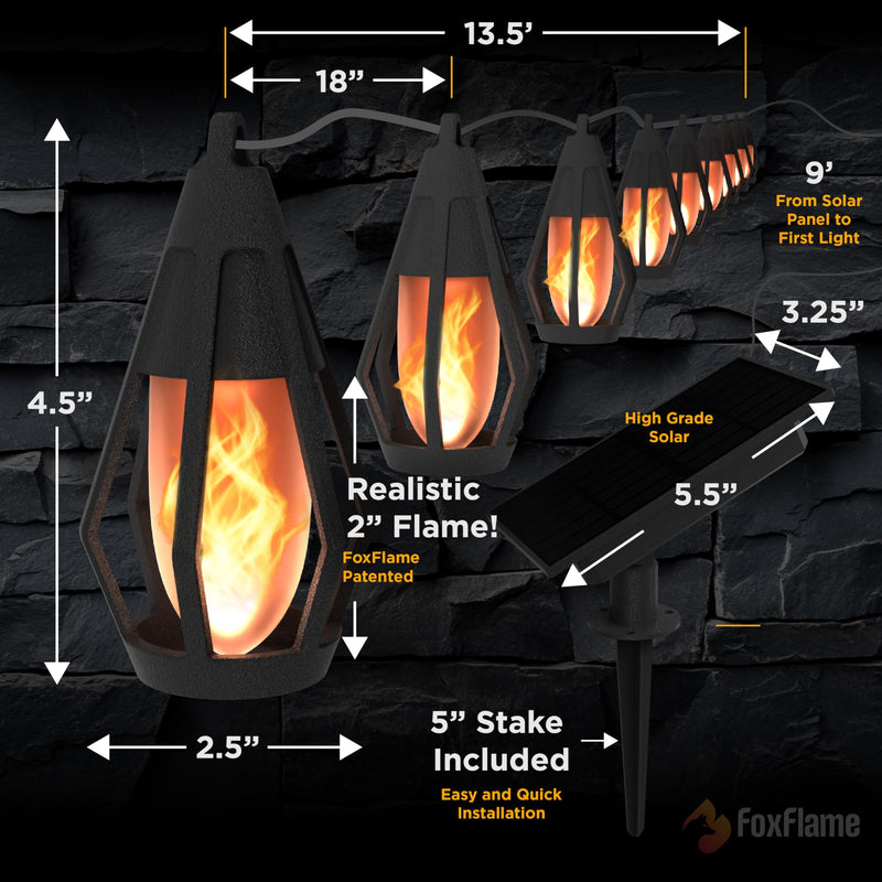 Solar String Lights Outdoor Waterproof - 10 Flickering LED Bulbs with Patented Flame Effect, 21 ft Solar-Powered Solar Hanging Lights Outdoor for Patios, Porches, Fences, Gardens & Decorative Ambiance