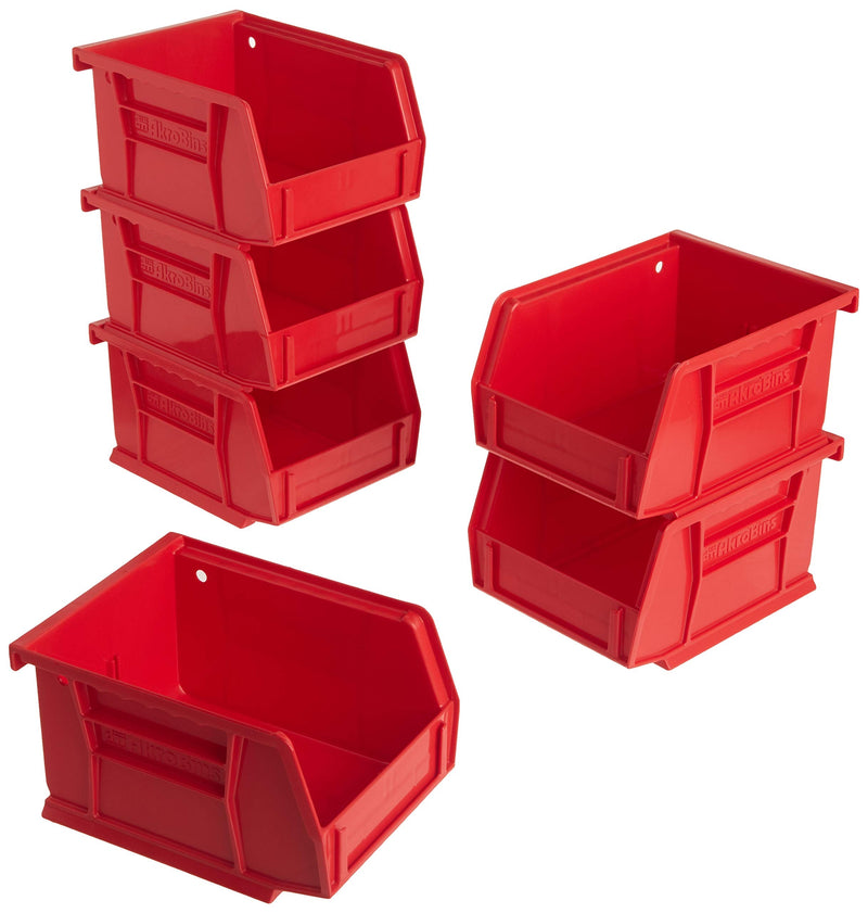 Akro-Mils 08212 AkroBins Plastic Storage Bins, Space-Saving Stackable Bins to use for Garage Organization Bins, Pantry Organization, Craft Storage, 5-Inch x 4-Inch x 3-Inch, Red, 6-Pack