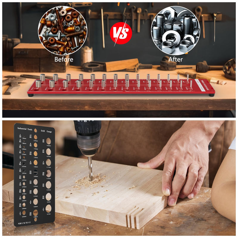 Thread Checker 2 PCS, Nut and Bolt Thread Checker, Aluminum Bolt Size and Thread Gauge, Bolt Size Finder, Wall Mountable or Flat Bolt Thread Identifier with Inch and Centimeter Scale 57 Thread Checker