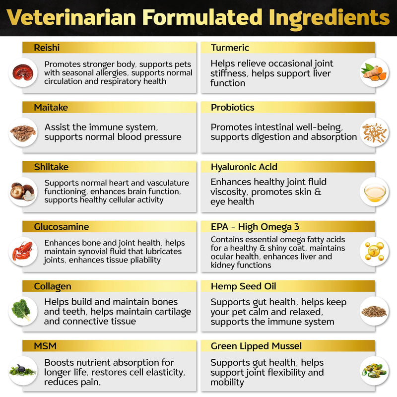 Soft Chews Dog Vitamins & Supplements - Dog Multivitamin - Hemp Oil Glucosamine Chondroitin Hip and Joint Support Health, Skin & Coat, Digestion & Immune Booster, Heart, Probiotics Bacon 30 Soft Chews