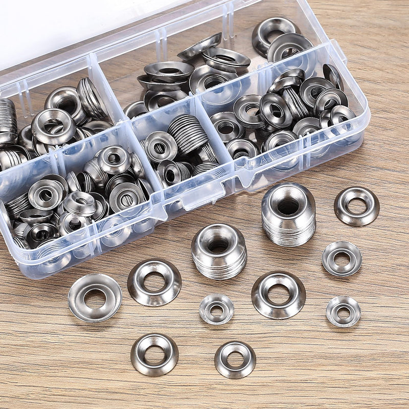 300 Pcs Finish Washers,Finishing Washers, Countersunk Washers, 6#8#10#12 Stainless Steel Cup Countersunk Finish Washers Set, Finishing Cup Countersunk Washer Assortment Kit