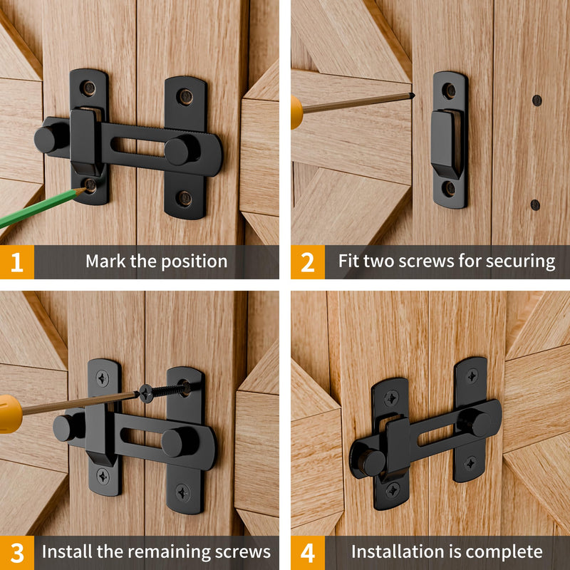 180 Degree Matte Black Bifold Latch Flip Sliding Barn Door Latches, Gate Latch for Barn Door, Sliding Door, Pet Door, Garage, Bathroom, Window, Outdoor 1 Pack