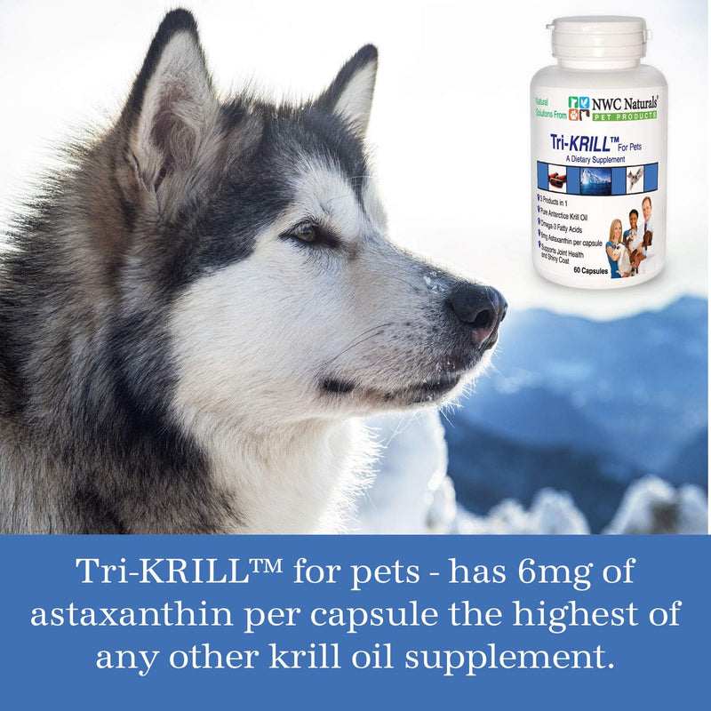 Tri-Krill Oil Capsule Supplement for Dogs and Cats, Supports Joint, Brain, Supports Healthy Skin and Coat, Pure Antarctic Krill with Astaxanthin, Omega-3, DHA, EPA by NWC Naturals - PawsPlanet Australia