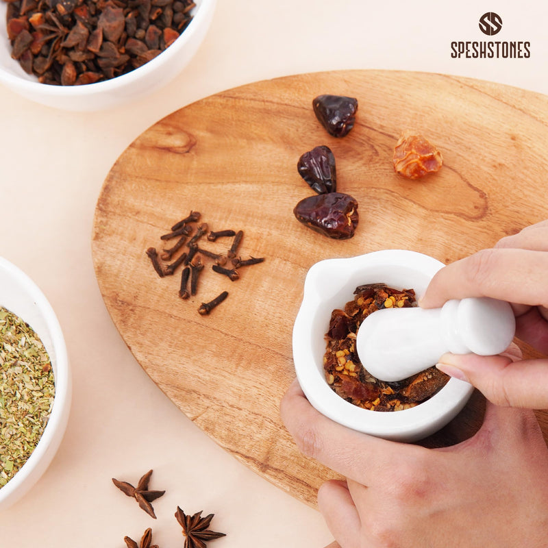 Marble Mortar and Pestle Set Handmade 3 Inch White Stone Pill Crusher Fine Powder - Spice Grinder Manual for Kitchen Decor, Herb Grinding Bowl & Small Garlic Crusher
