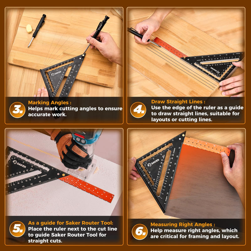 Saker Folding Square 12 inch,T Square Triangle Ruler Measuring Layout Tool,Gift for Men,Multi-Purpose Carpenter Square,Rafter Square Woodworking Tool for Drawing Contour Lines and Angles