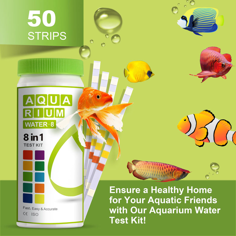 AAwipes 8-in-1 Aquarium Test Kit for Fish Tanks - Quick & Accurate Water Testing Strips for Aquariums & Ponds. Tests pH, Ammonia, Alkalinity, Hardness, Chlorine, etc. (K02-50) 50 Strips