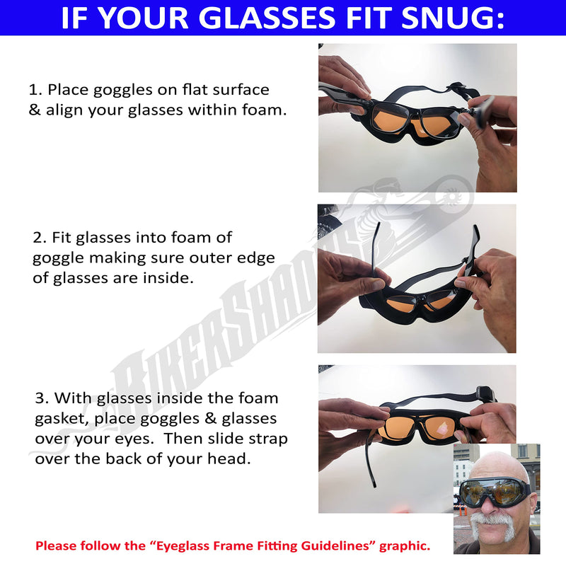 Bikershades Motorcycle Goggles Adjustable Cover Fit Over Protective Foam Outdoor Sports 180 Wrap Unisex Smoke Clear Yellow HD