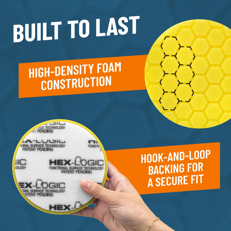 Chemical Guys Hex-Logic 5.5" Quantum Buffing Pad, Yellow 2 Pack - Medium-Heavy Cutting for Paint Correction for Automotive Detailing and Car Care - BUFX111HEX502
