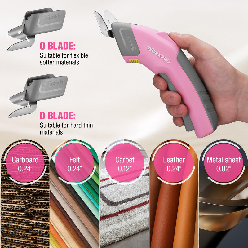 WORKPRO 4V Cordless Electric Scissors With 2 blades, Fabric, Leather, Carpet and Cardboard Cutter, 2000mAh Rechargeable Powerful shears with Storage Case O/D CUTTER