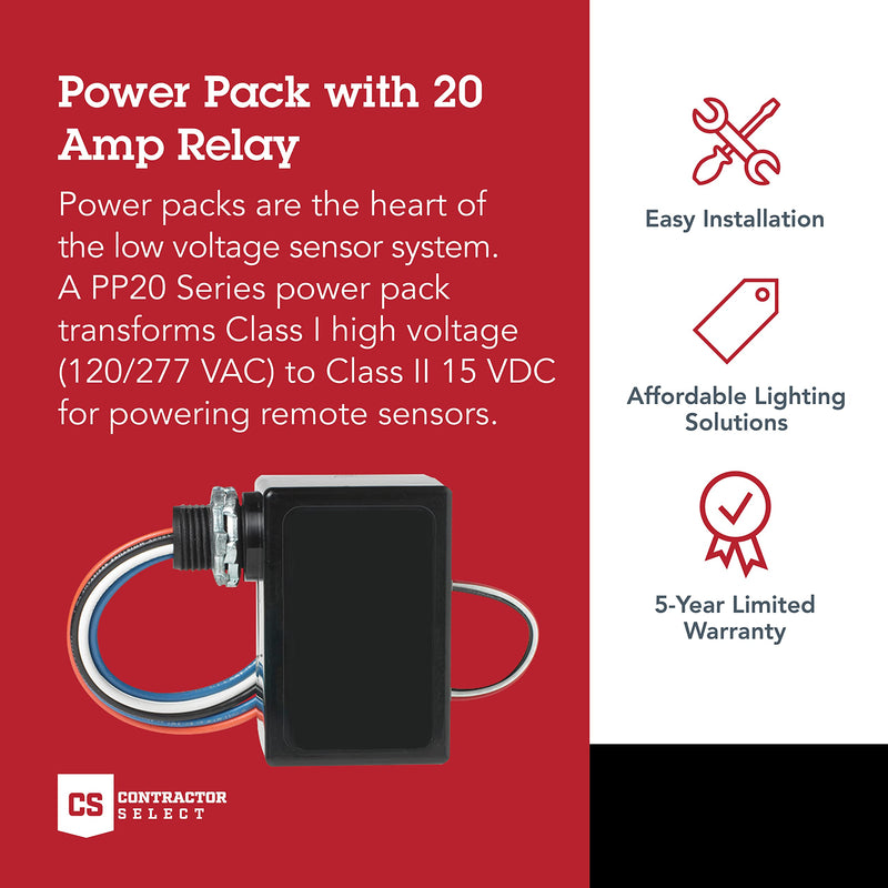 Sensor Switch PP20 Contractor Select Power Pack Relay Circuit Protection 120/277 VAC, Black