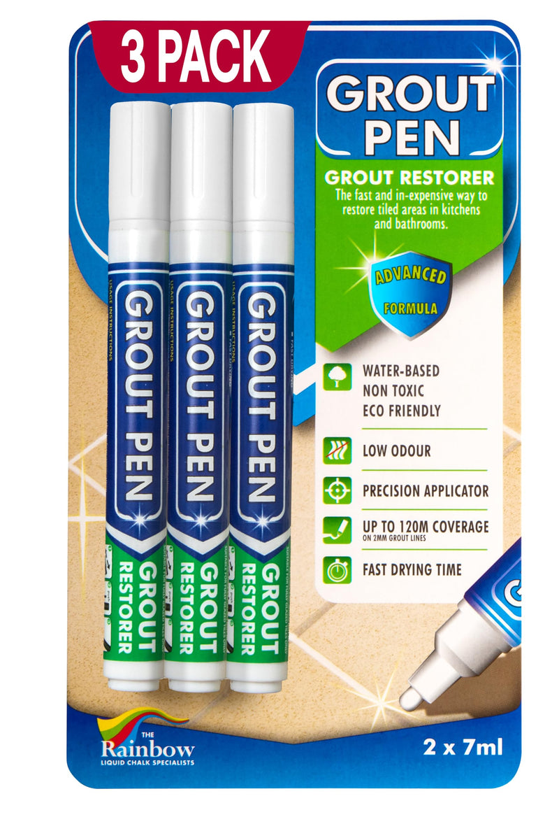 Grout Pen White Tile Grout Paint: Waterproof Grout Paint Pen, Whitener and Grout Sealer Marker for Cleaner Looking Grout Lines - White, Narrow 5mm Tip (7mL) - 3 Pack
