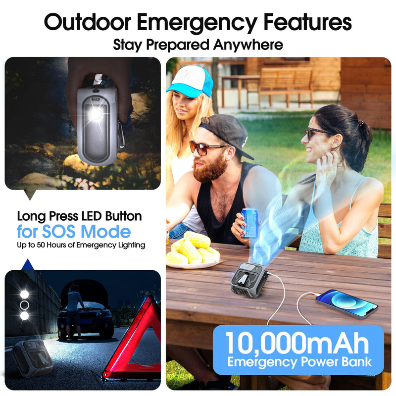 Portable Waist Fan Clip On, Max 40Hours Runtime, 16000RPM 5 Speeds Powerful Under Shirt Fan with Light, 10000mAh Personal Cooling Rechargeable Wearable Belt Fans for Travel Camping Fishing Grey