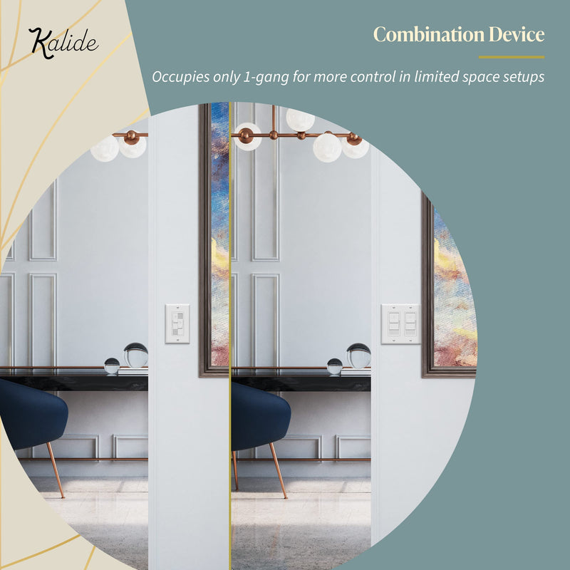 TOPGREENER Kalide Dual Load Dimmer Light Switch, Double LED Dimmer Switch, Full Range Dimming, Single Pole, 120VAC, 60Hz, 200W LED/CFL, Neutral Wire Not Required, TGDDS-W, White 1 Pack