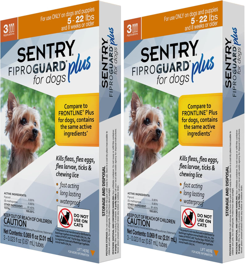 Sentry 3 Count Fiproguard Plus for Dogs Squeeze-On, 5-22-lbs (Pack of 2)