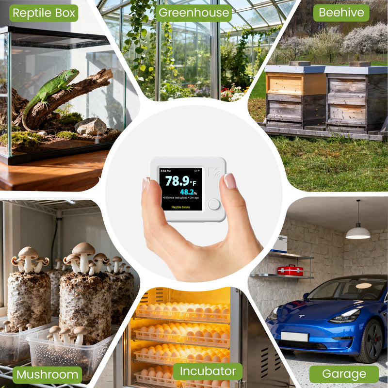 MOCREO WiFi Reptile Hygrometer Indoor Thermometer, Smart Humidity and Temperature Sensor, Remote Monitor with App Push Notification, Email Alerts, 2-Year Data Export, for Greenhouse Incubator