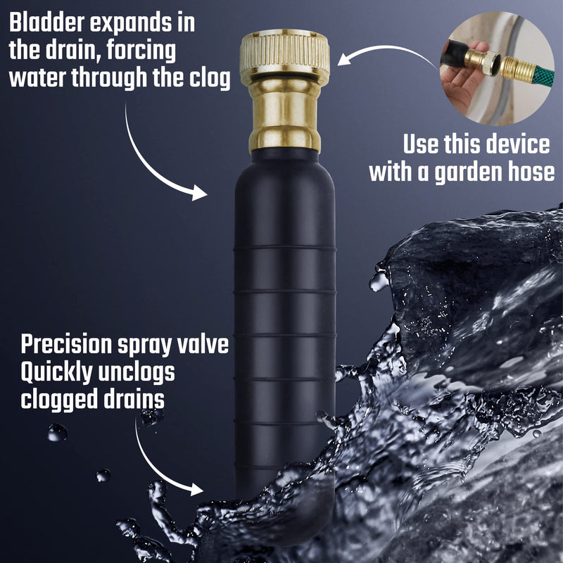 DURATECH Drain Bladder, Medium Drain Cleaning Bladder, Fits 1-1/2" to 3" Drain Pipes, Unclogs Stubborn Blockages in Kitchen Sinks, bathtubs, Showers, and Main drains