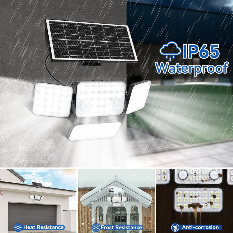 Aialun Solar Security Lights Outdoor with Dual Motion Sensor, 8500K 292 LEDs 4 Heads Split Solar Flood Lights with 16.4ft Cable&Remote Control, 3 Mode Flood Wall Lights for Backyard, Garage-1 Pack 1 Pack