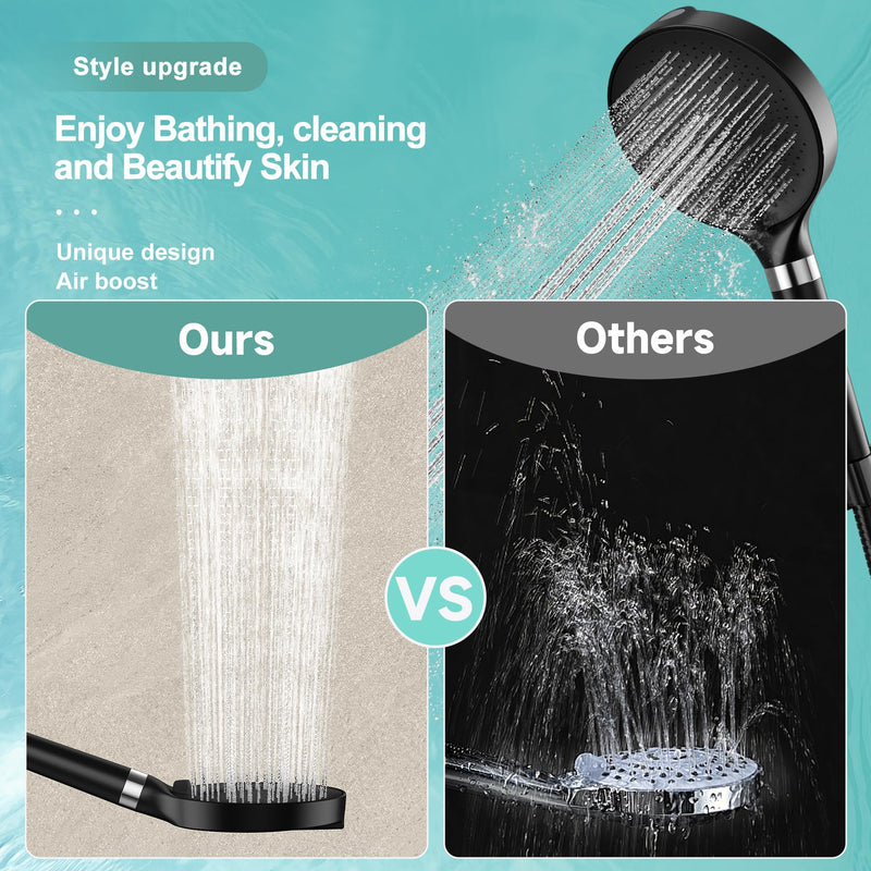 6“ Filtered Shower Head with Handheld, 6-Spray High Pressure Shower Head with Filter for Hard Water, Detachable Handheld Showerhead with Hose and Shower Arm Bracket, Matte Black Luxury Modern