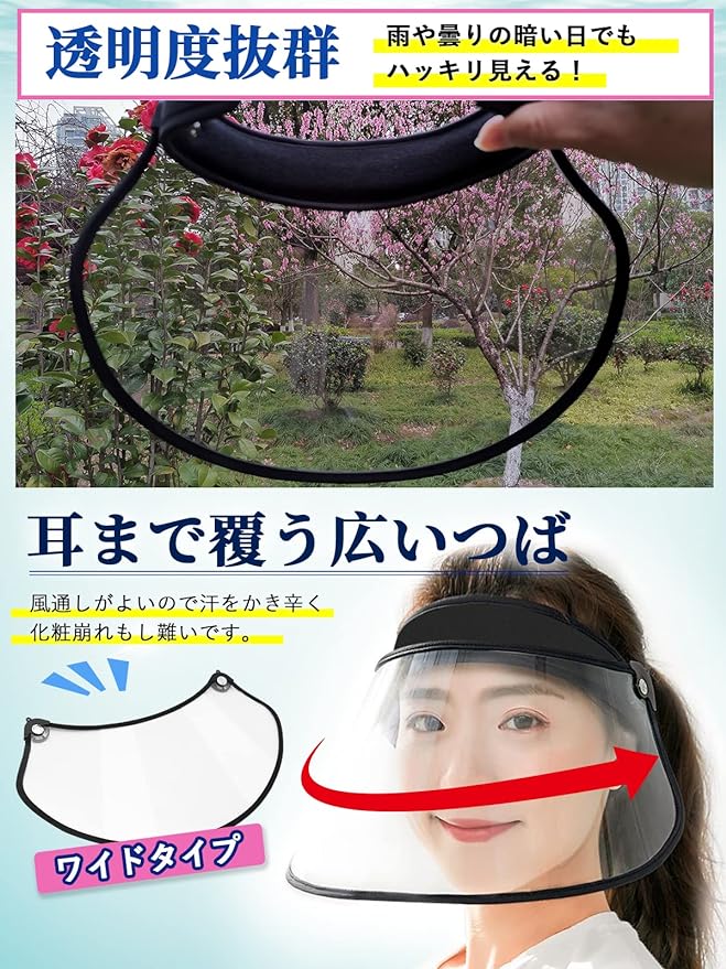 GOKEI Rain Visor, Thin and Fogless, No Water Drops, Rain Hat, Rain Hat, Clear Visor, Rain Protection, Rain Bazer, Women's, Transparent, UV Protection, UPF50+, Pollen Visor, Non-Slip, Raincoat, Rain - NewNest Australia
