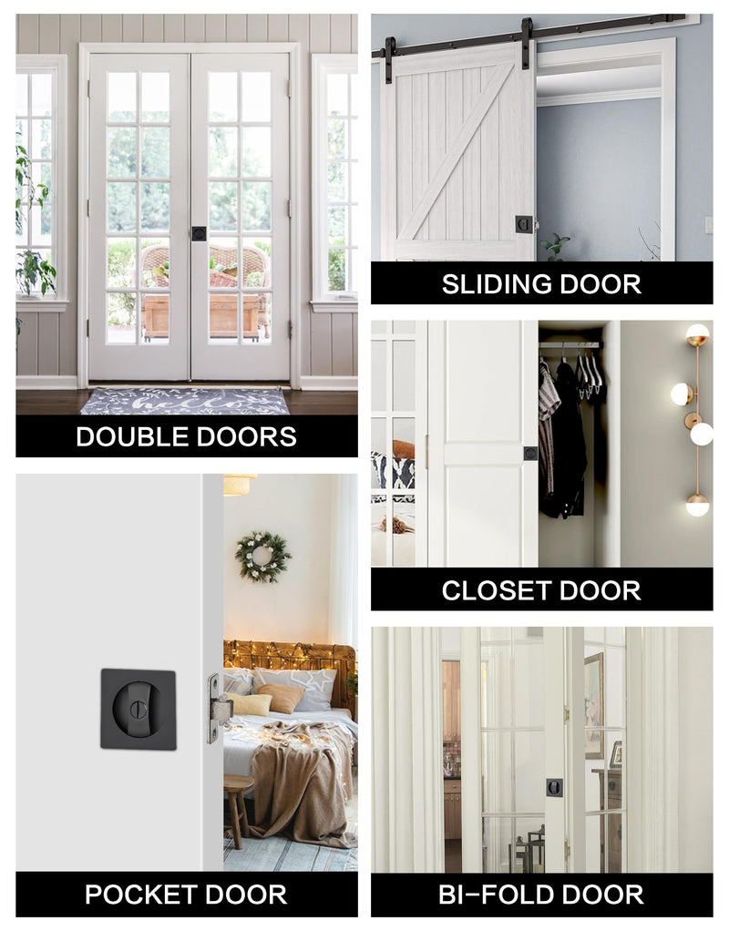 Pocket Door Hardware Black, Pocket Door Lock, Pocket Door Latch, Matte Black Contemporary Pocket Door Privacy Lock(1 Pack, Square) 1 Pack(Square)