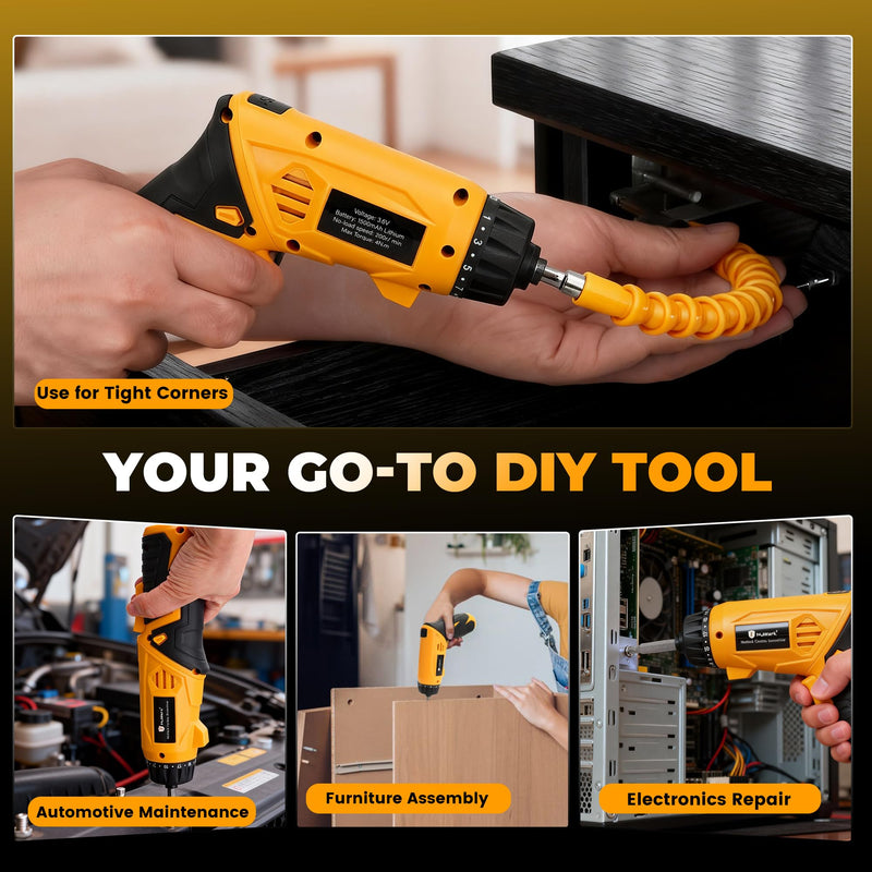 MulWark Electric Screwdriver Set, 4V Cordless Screwdriver with 46 Precision Driver Bit Set in Carrying Case Rechargeable 2-Position Handle, Powered Screwdriver Kit for Home Improvement, DIY Projects Yellow Medium