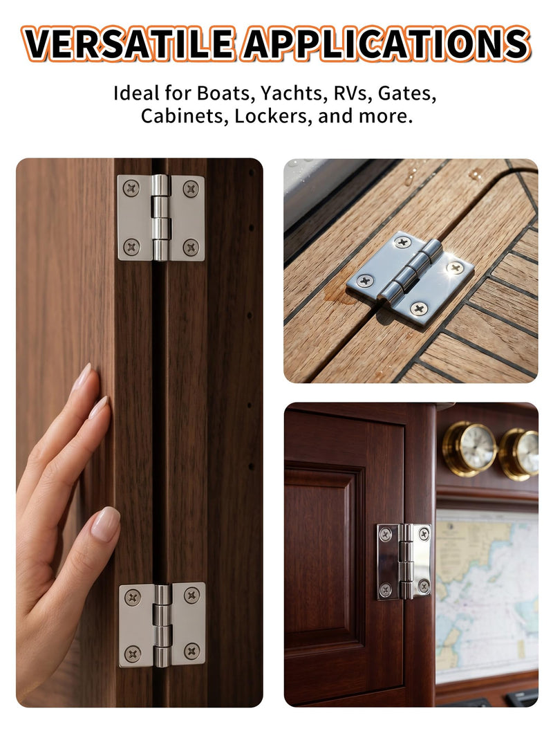 OULEME 1.5" x 1.5" 2" x 2" Boat Hinge, 316 Stainless Steel Marine Grade Hatch Hinge with Mounting Screws, Heavy Duty Door Hinge for Yacht, RV, Deck and Home Use, 2-Pack/4-pack 1.5" x 1.5" - 4 Pack