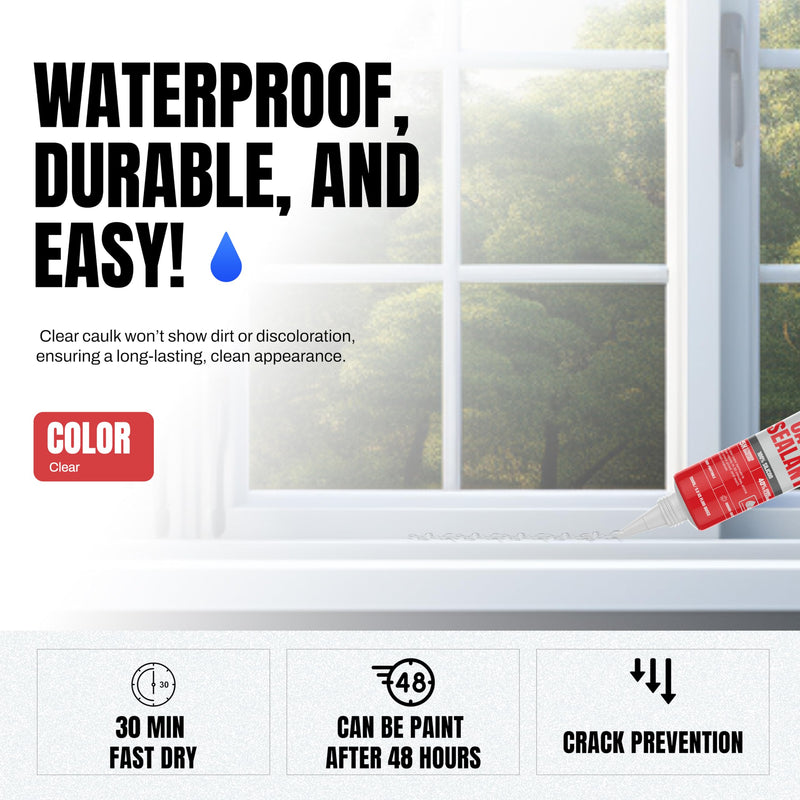 GH1200 150 ML/5 FL Oz Silicone Caulk Clear Silicone Sealant Waterproof, Kitchen & Bathroom Caulk - Shrink & Crack Proof - Indoor & Outdoor Use Silicone Glue - Strong Caulking Formula Tube 150 ML Clear Silicone Sealant