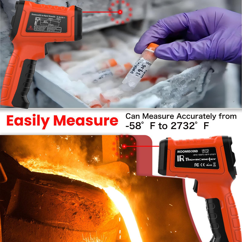 30:1 Infrared Thermometer Gun, -58°F to 2732°F Non-Contact Laser Temperature Gun for Cooking, Pizza Oven, Reptile, Griddle, Digital Heat Gun for HVAC and Industrial Use. Orange
