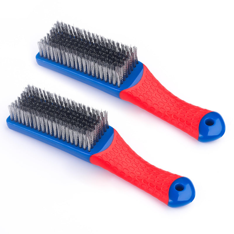 Wire Brushes for Cleaning,Steel Brush Heavy Duty Carbon Steel and Stainless Steel Wire Scratch Brush with Rubber Covered Handle,2 Pcs