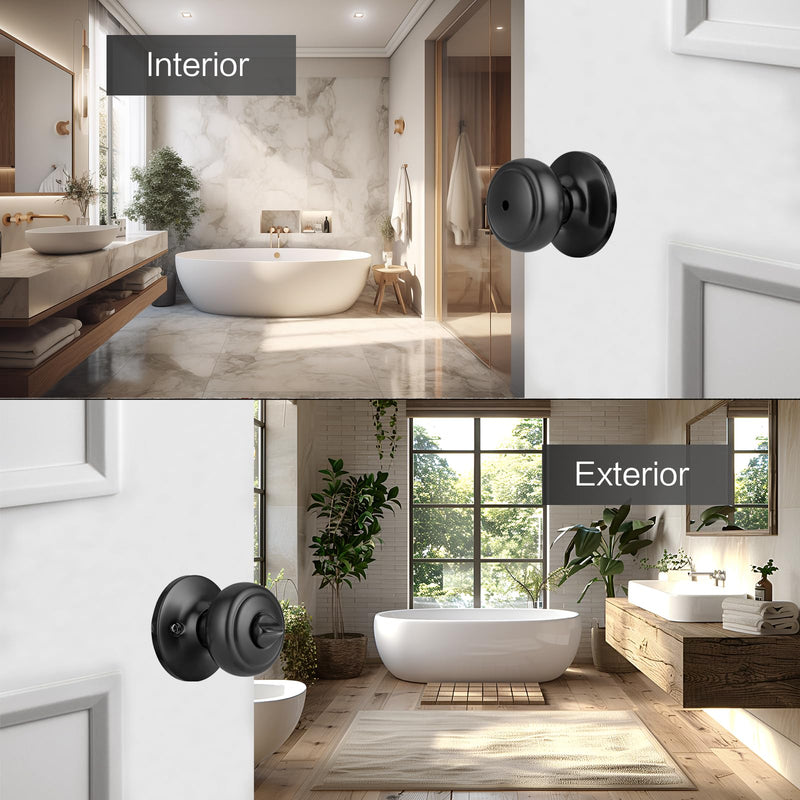 Matte Black Door Knobs,Interior Door Knob with Lock,Coastal Style Door knob for Privacy and Bedroom (Bath or Privacy) 1