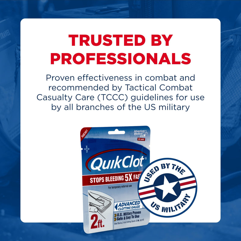 Adventure Medical Kits QuikClot Gauze - Flexible Hemostatic Medical Gauze for Emergency Survival or Disaster Preparedness Kits & More - Stops Bleeding Fast with Kaolin - 3" x 24" 3 in x 2 ft